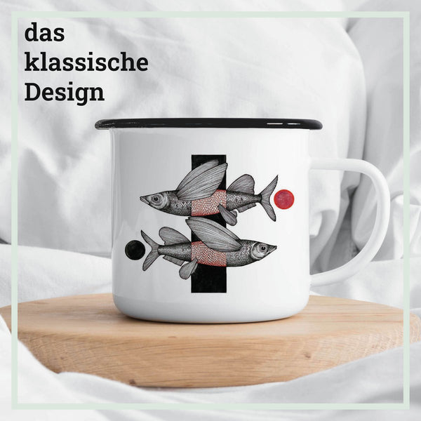 Emailletasse – Fliegende Fische