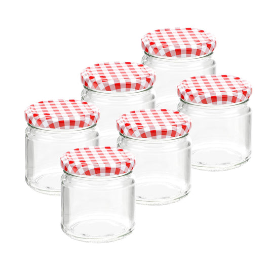 Einmachglas 210 ml, rund, 6er Set in klassisch-zeitlosem Karo-Design
