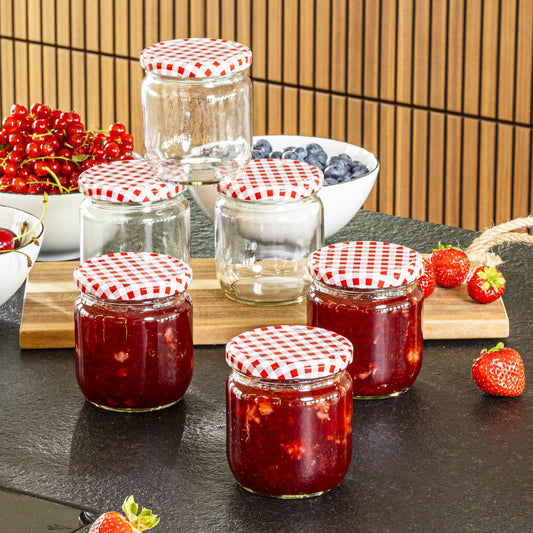 Einmachglas 425 ml, rund, 6er Set in klassisch-zeitlosem Karo-Design