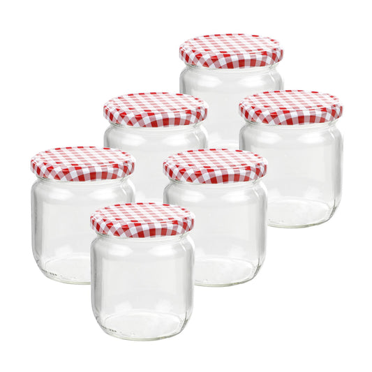 Einmachglas 425 ml, rund, 6er Set in klassisch-zeitlosem Karo-Design