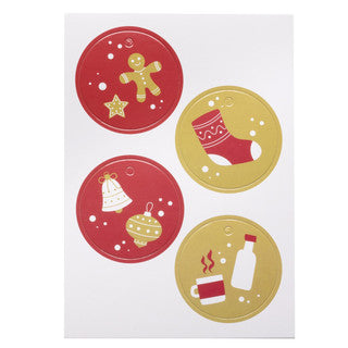 Anhänger, Geschenk, Weihnachten Kordel, rund Ø5cm, 4 Motive, 48 Stück, 12 Bögen, 250mg / m²