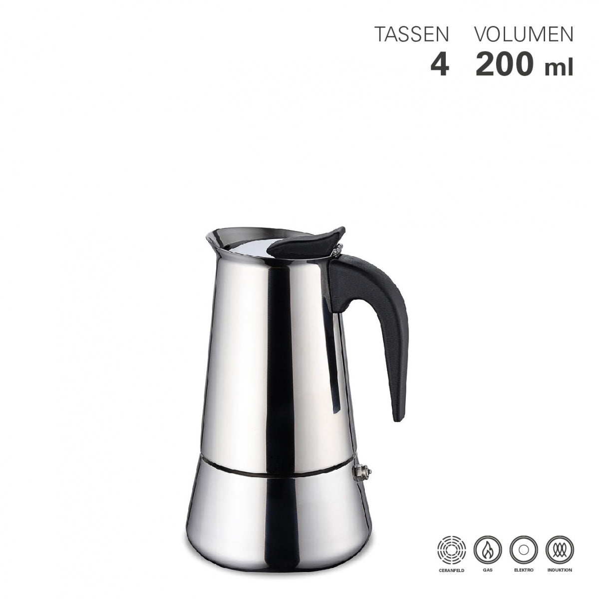 Espressokocher Edelstahl Induktion 4 Tassen