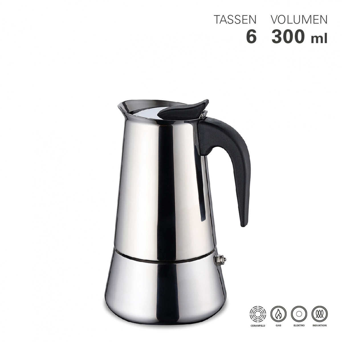 Espressokocher Edelstahl Induktion 6 Tassen