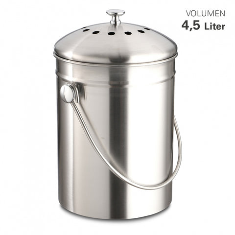 Biomüll-Abfalleimer Edelstahl 4,5 Liter mit Aktivkohlefilter
