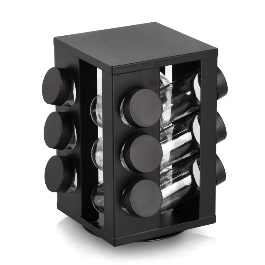 Gewürzrondell mit 12 Gläsern, Metall/Glas, schwarz