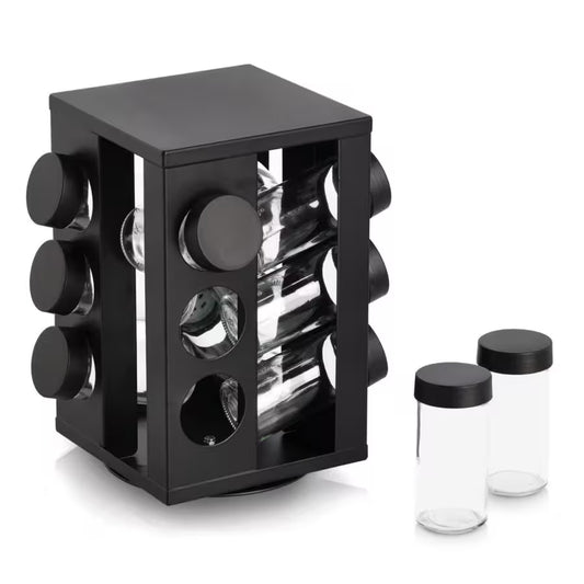 Gewürzrondell mit 12 Gläsern, Metall/Glas, schwarz