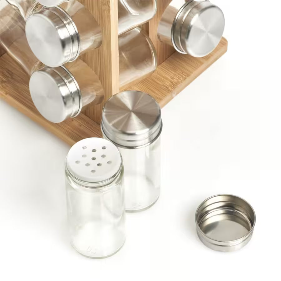 Gewürzrondell m. 16 Gläsern, Bambus/Glas/Edelstahl