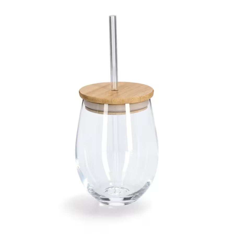 Trinkglas m. Bambusdeckel u. Glasstrohhalm 500 ml