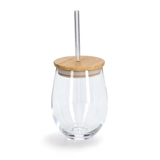 Trinkglas m. Bambusdeckel u. Glasstrohhalm 500 ml