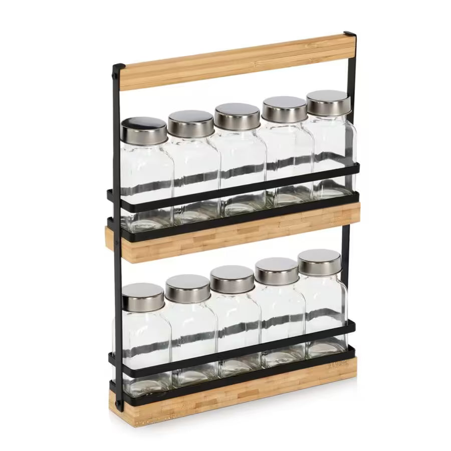Gewürzständer-Set, 11-tlg., Glas/Metall/Bambus