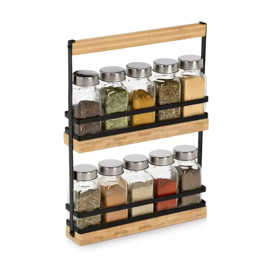 Gewürzständer-Set, 11-tlg., Glas/Metall/Bambus