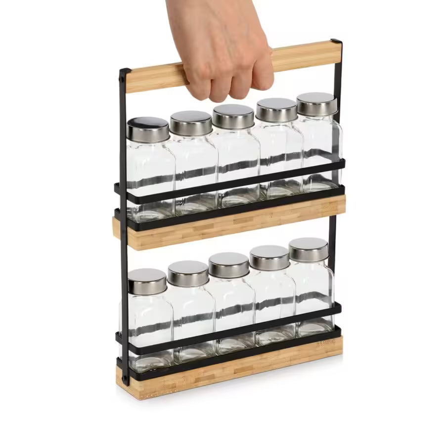 Gewürzständer-Set, 11-tlg., Glas/Metall/Bambus
