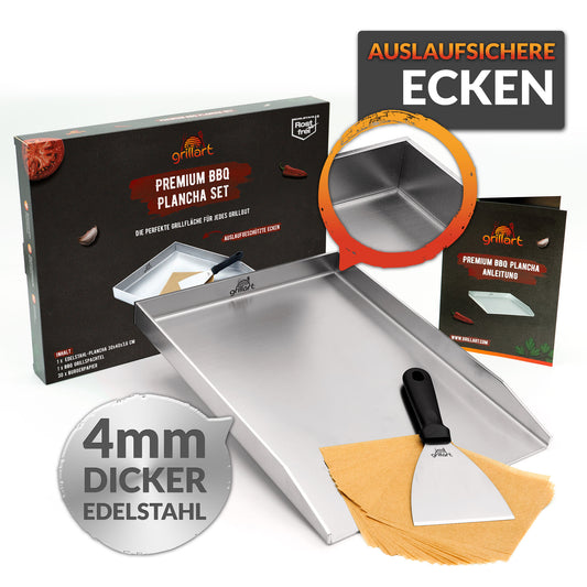 Plancha Grillplatte mit Grillspachtel 4mm Edelstahl – 30x40cm Induktion geeignet