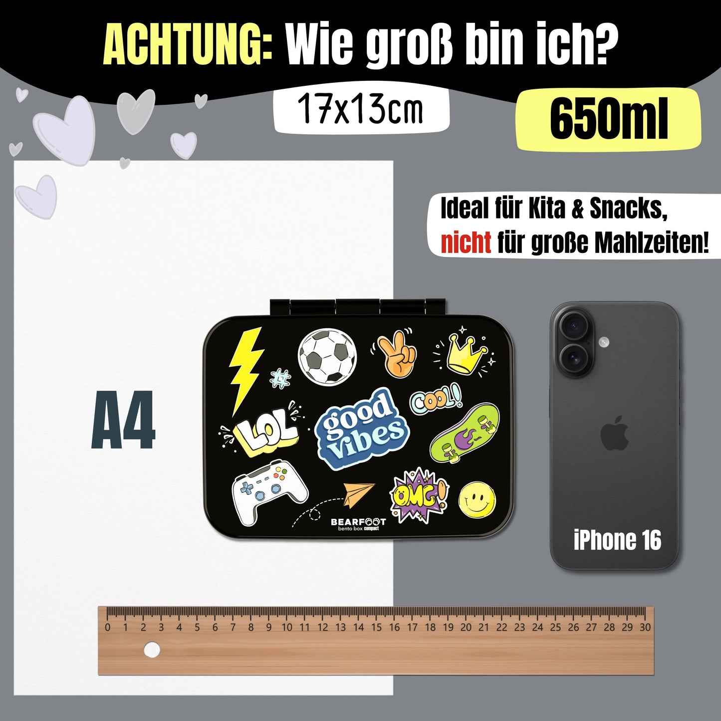 Brotdose mit Fächern, leicht & auslaufsicher - Sticker schwarz