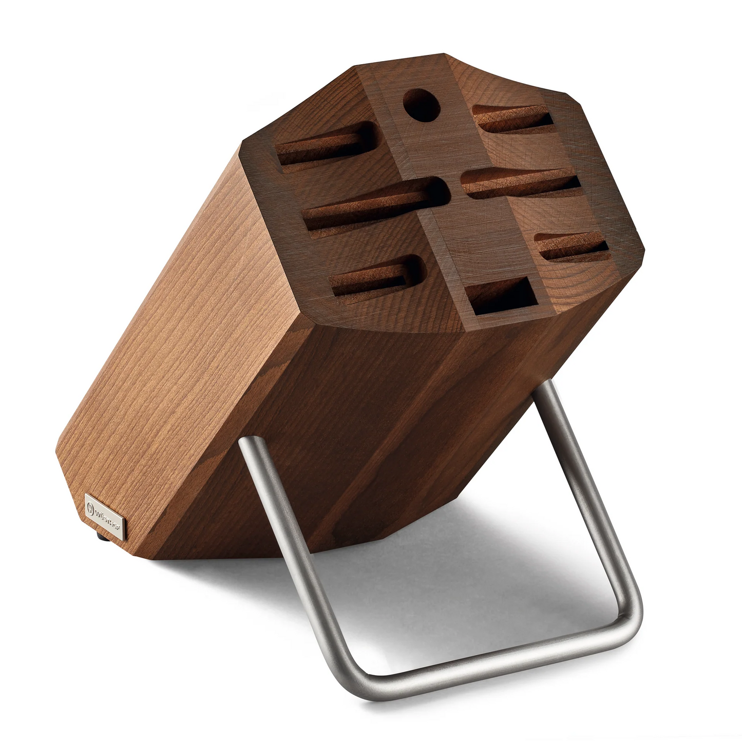 Messerblock 8 Steckplätze Thermobuche mit Edelstahl Fuß