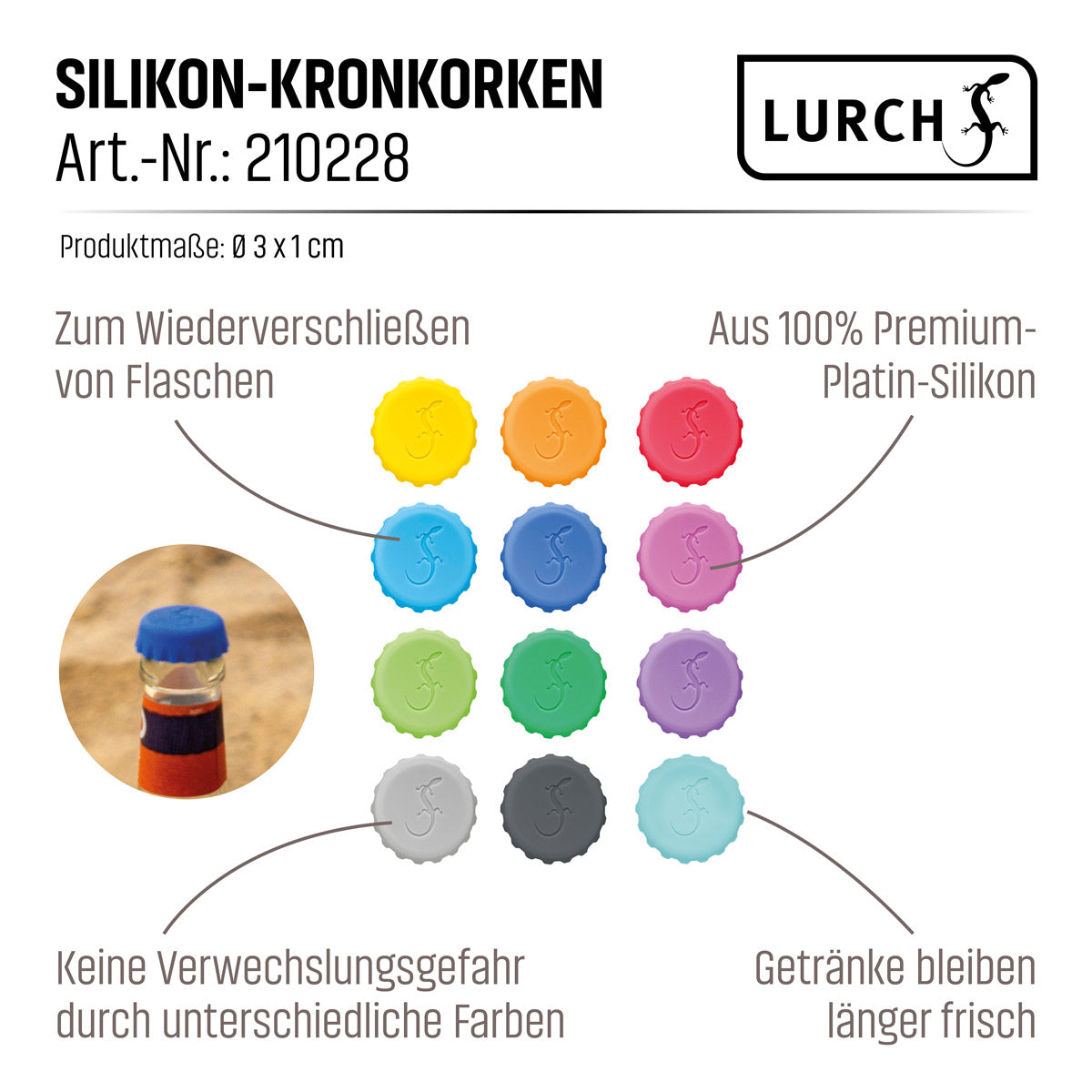 Silikon Kronkorken für Flaschen 12er Set | bunt