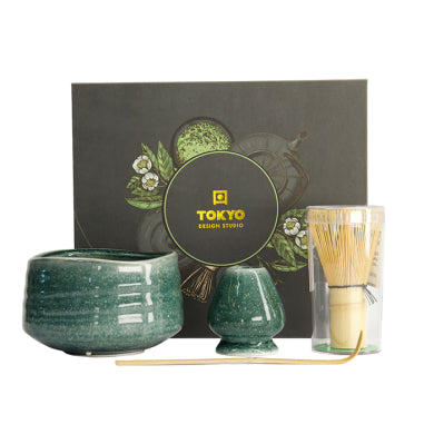 Matcha Schale Geschenkset, 4-tlg., 11 x 8 cm, Grün