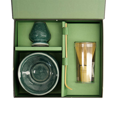 Matcha Schale Geschenkset, 4-tlg., 11 x 8 cm, Grün