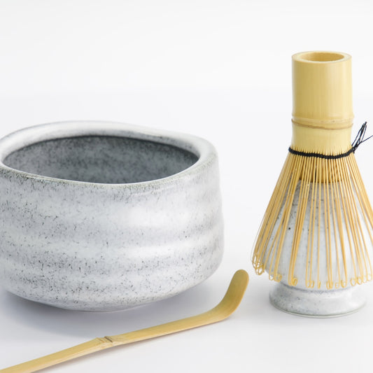 Matcha Schale Geschenkset, 4-tlg., 11 x 8 cm, Grau
