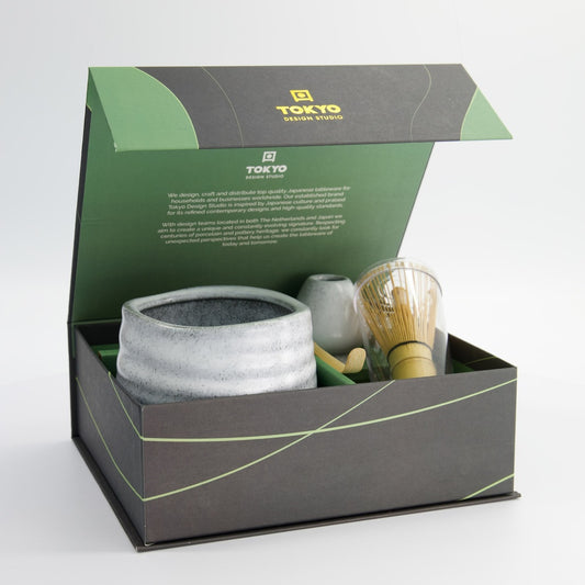Matcha Schale Geschenkset, 4-tlg., 11 x 8 cm, Grau