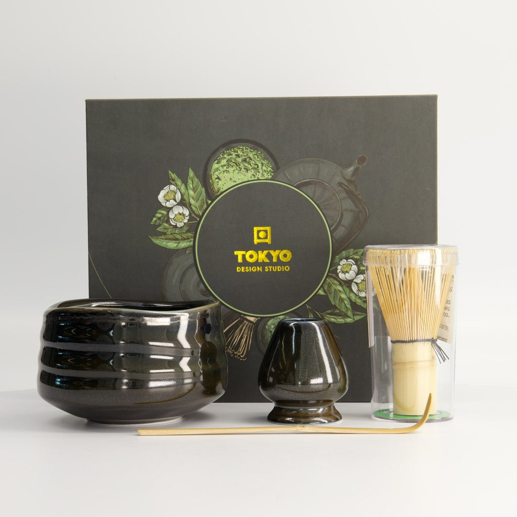 Matcha Schale Geschenkset, 4-tlg., 11 x 8 cm, Black