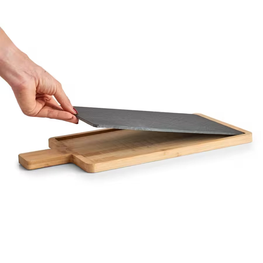 Servierbrett mit Griff, Bambus/Schiefer 40 x 19 x 1,5 cm