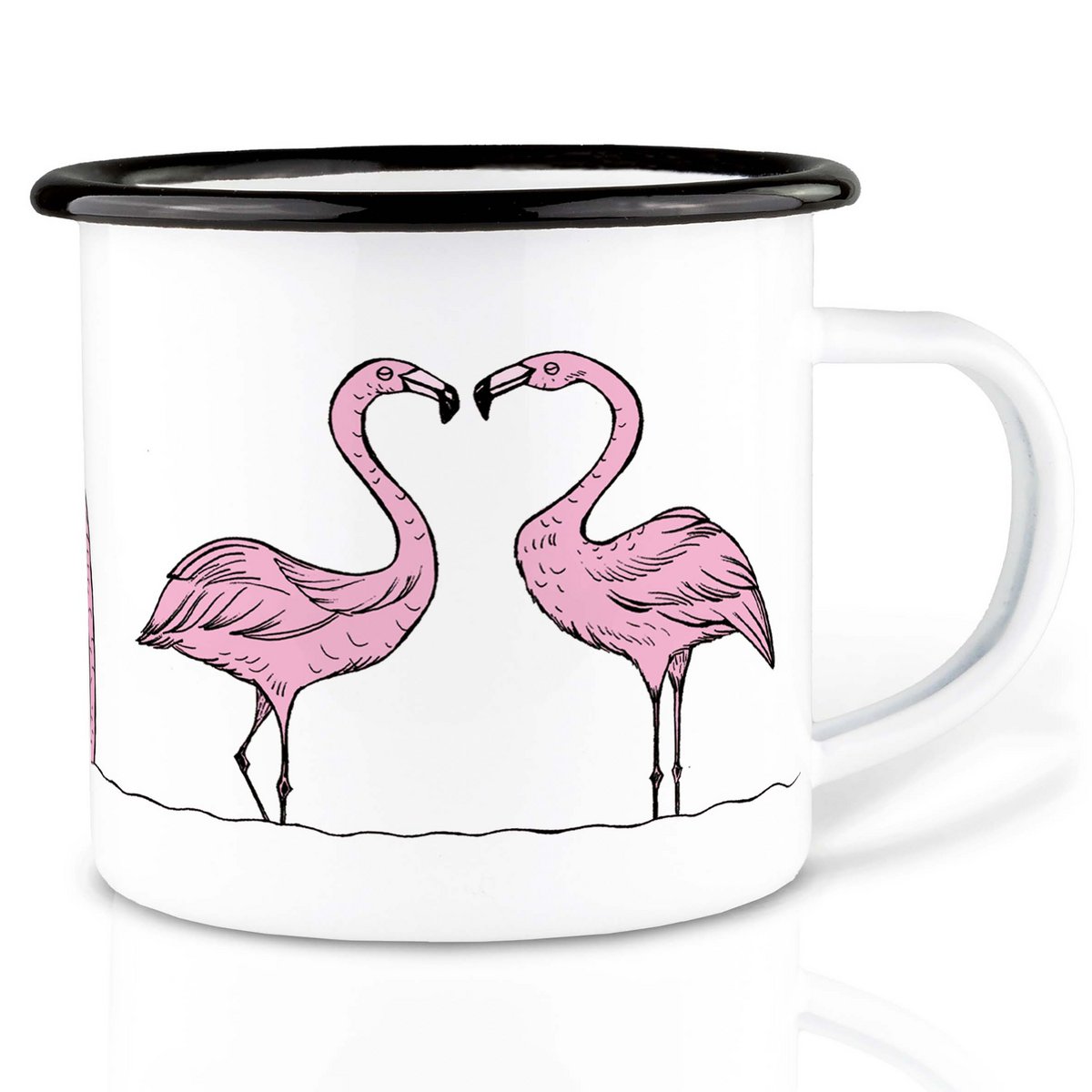 Emailletasse – Flamingoparade