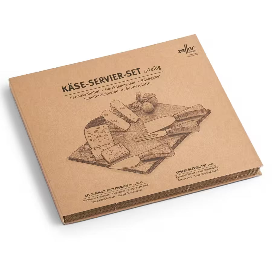 Käse-Servier-Set, 4-tlg., Schiefer/Edelstahl/Holz 24 x 18 cm