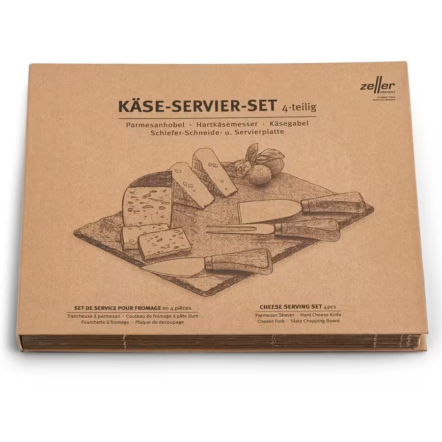Käse-Servier-Set, 4-tlg., Schiefer/Edelstahl/Holz 24 x 18 cm