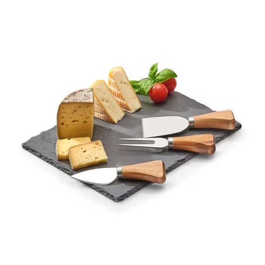 Käse-Servier-Set, 4-tlg., Schiefer/Edelstahl/Holz 24 x 18 cm