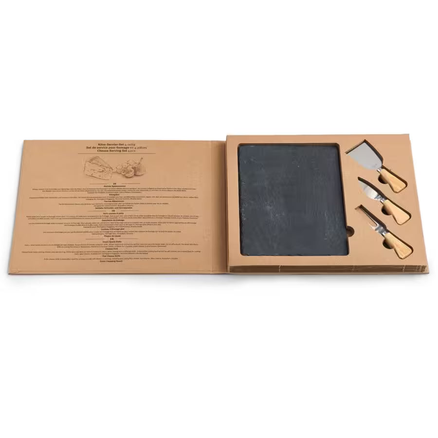 Käse-Servier-Set, 4-tlg., Schiefer/Edelstahl/Holz 24 x 18 cm