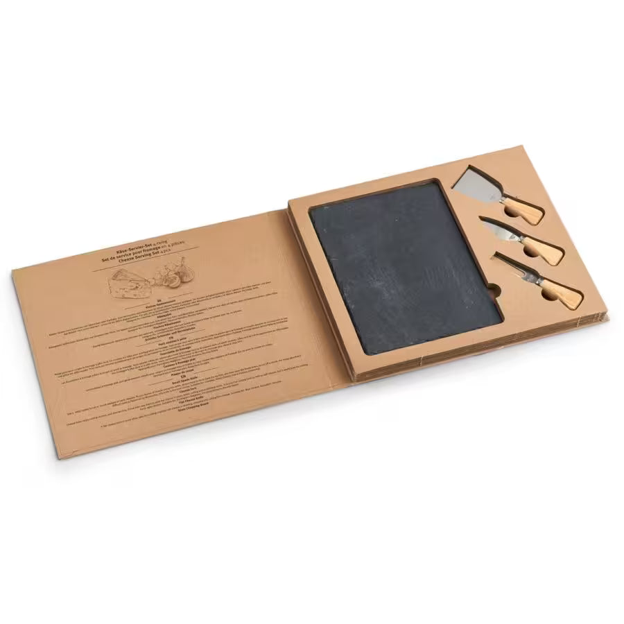 Käse-Servier-Set, 4-tlg., Schiefer/Edelstahl/Holz 24 x 18 cm