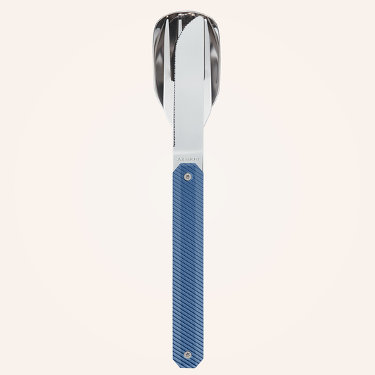 Feststehendes Besteck 12:34, Aluminium blau