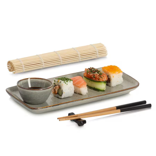 Sushi-Set, 5-tlg., Steingut/Bambus