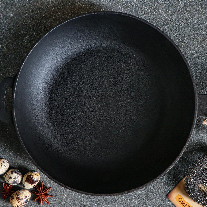 Pfanne Gusseisen - Ø 24 x 4 cm - Holzgriff - Pfas frei - Schwarz