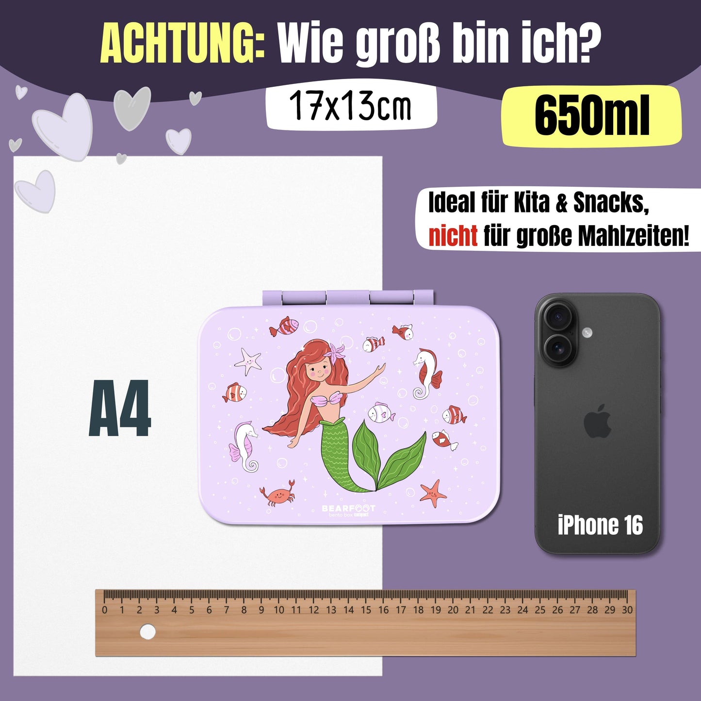 Brotdose mit Fächern, auslaufsicher - Meerjungfrau lila