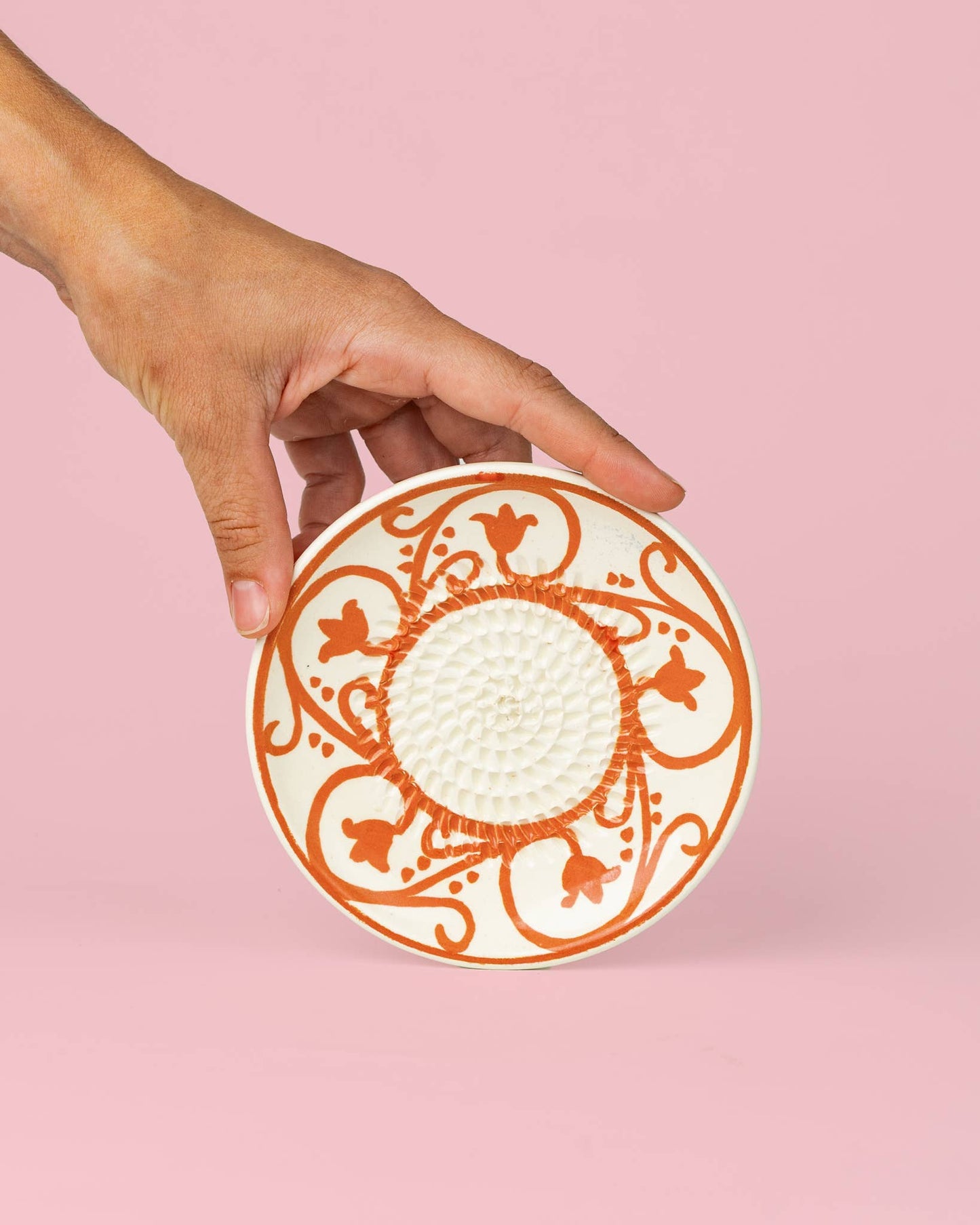 Keramikreibe "Azahara" 12cm für Knoblauch, Ingwer & Gewürze Orange & Beige