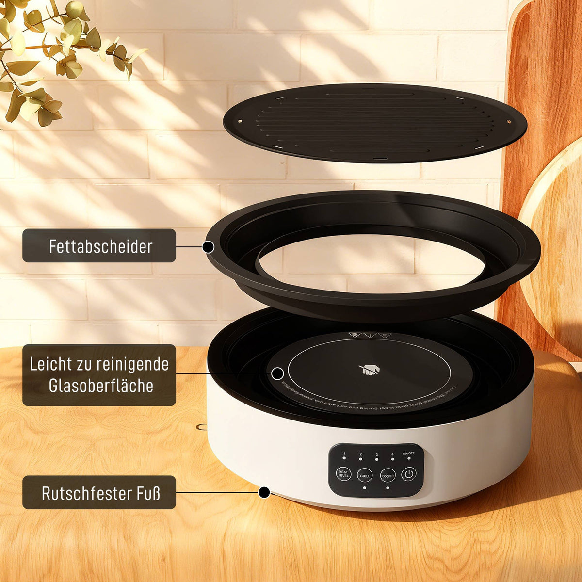 Dual-Keramikkochfeld-Tischgrill, 2-in-1 -Design, Weiß