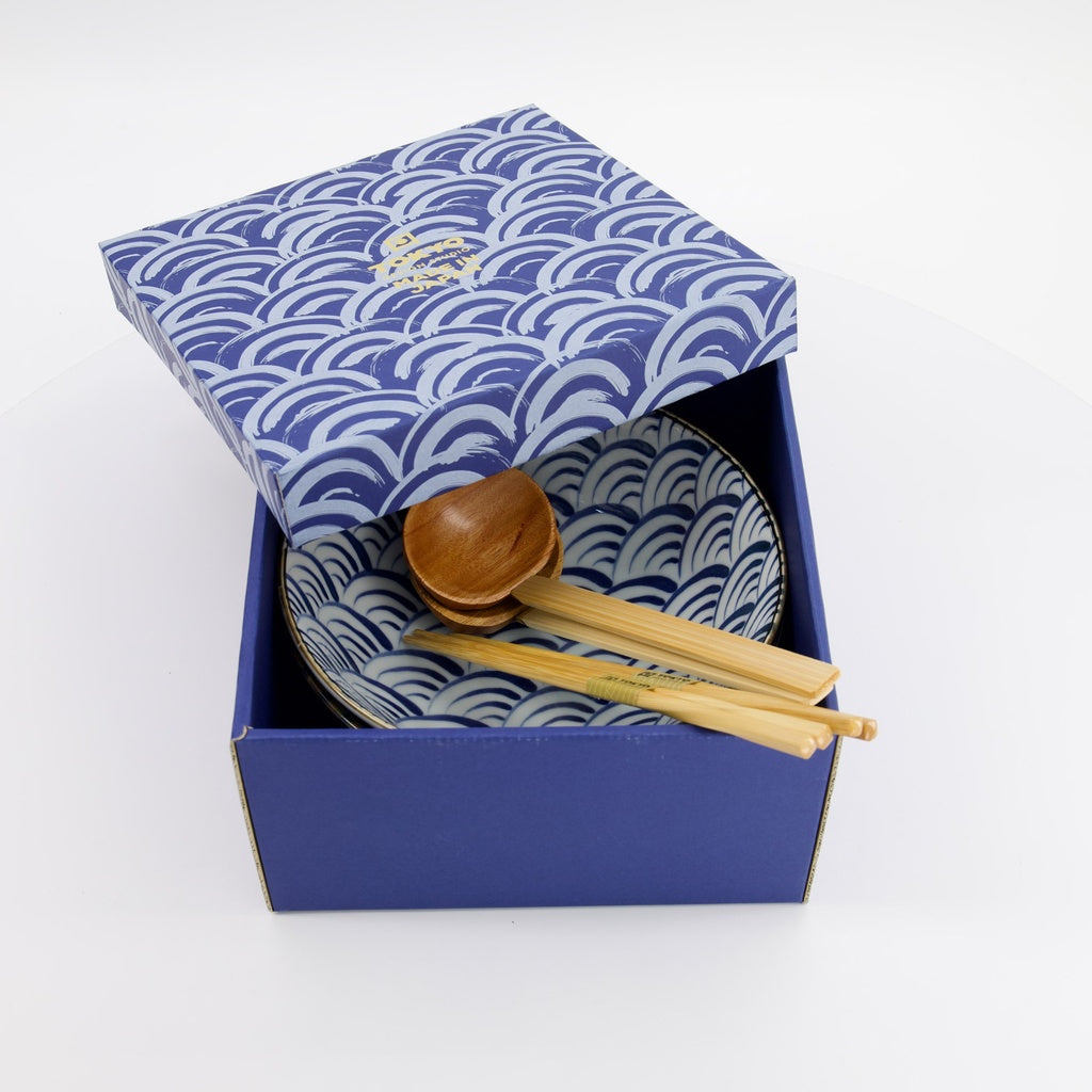Ramen Schale Geschenkset, 6-tlg., Natsu, Blau/Weiß Ø 21x7,8cm 1000ml