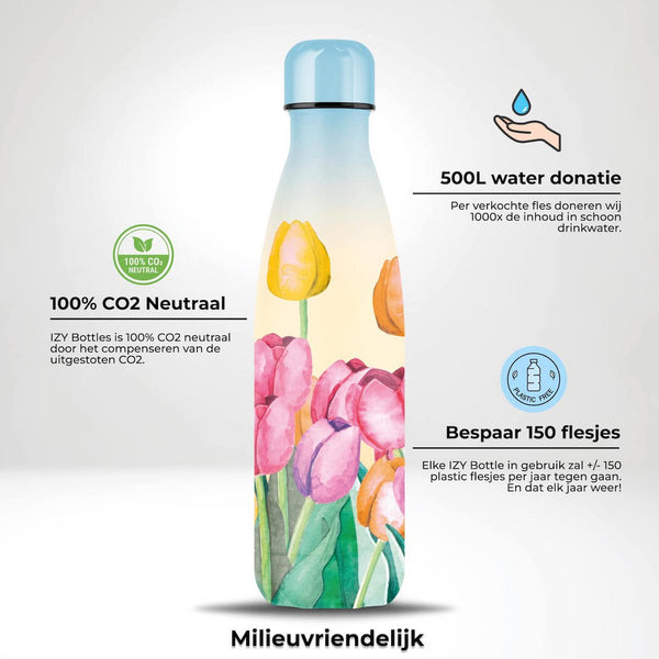 Trinkflasche Edelstahl 24h kalt 12h Tulpenfeld - 500ML