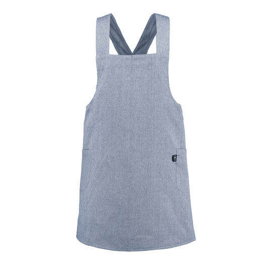 Recycelte Schürze Helen, Graublau/Weiß