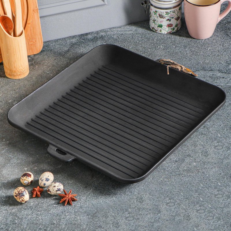 Grillpfanne Gusseisen - 35 x 35 x 4 cm  Schwarz