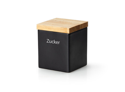 Vorratsdose schwarz mit Holzdeckel 10 x 10 x 12,5 cm, 800 ml
