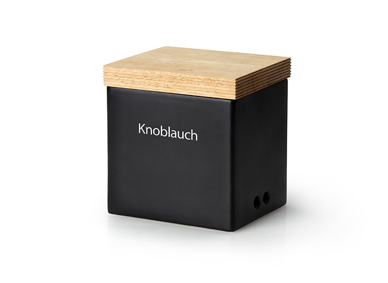 Vorratsdose schwarz mit Holzdeckel 14 x 12 x 15,5 cm