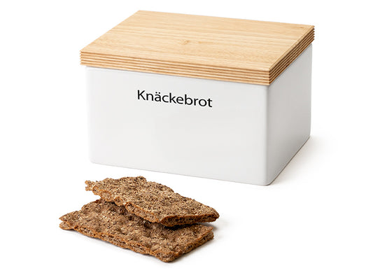 Vorratsdose weiß mit Holzdeckel für Knäckebrot 17,5 x 13,5 x 11 cm
