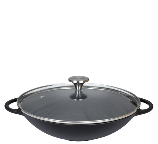 Wok Set 30cm m Glasdeckel schwarz Provence