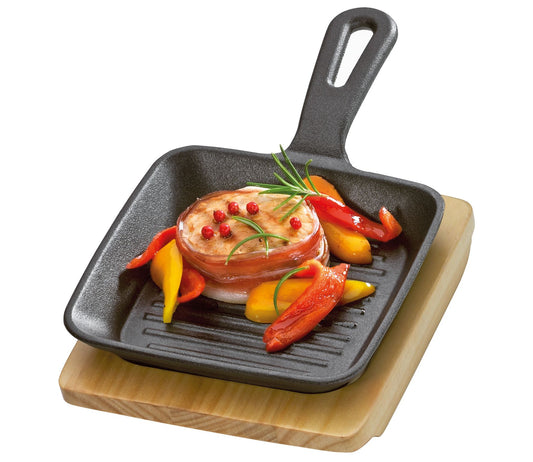 BBQ Grill-/Servierpfanne mit Holz