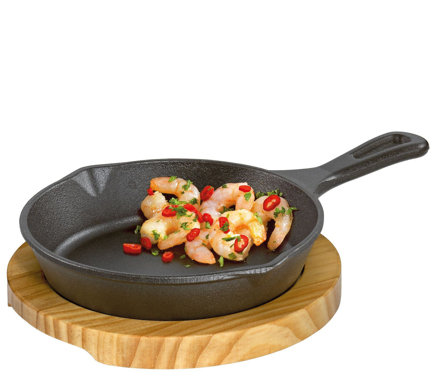 BBQ Servierpfanne rund mit Holzbrett