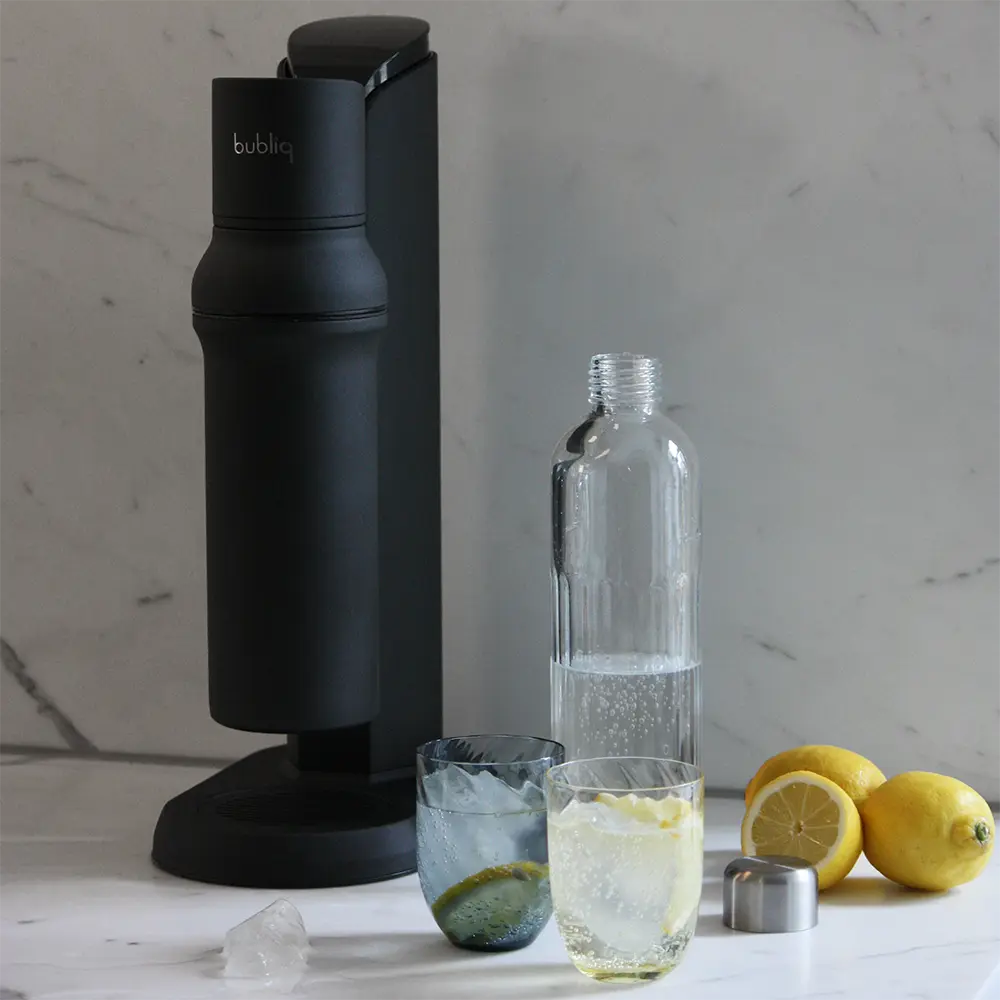 Wassersprudler Bubliq Glas mit Glasflasche Mattschwarz