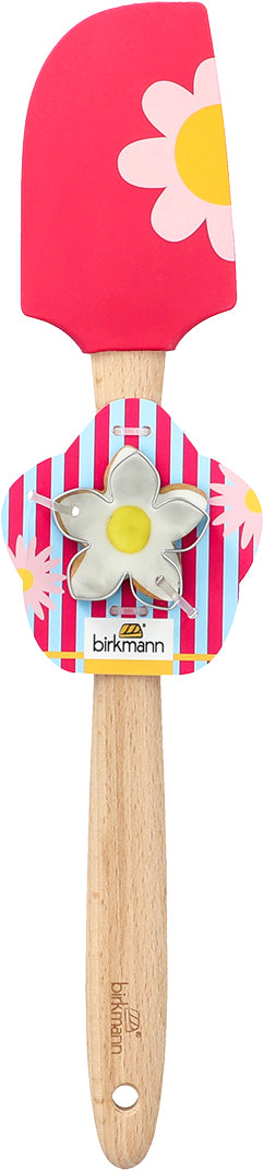 Teigschaber Blume mit Holzgriff und Ausstechform
